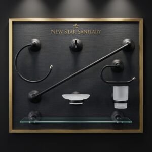 Premium Matte Black Bathroom Accessories Set – Towel Ring, Bar, Soap Dish, Glass Holder & Shelf