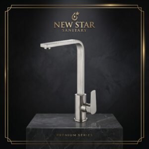 Premium Series Angular Chrome Faucet – Modern Brushed Finish with Single Lever Handle