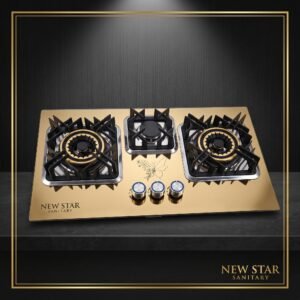 Premium Golden 3‑Burner Gas Stove – Heavy Automatic Ignition with Luxury Floral Design