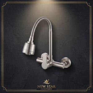 Premium Wall‑Mounted Flexible Faucet – Dual Handle with Brushed Finish