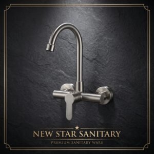 Premium Wall‑Mounted Curved Spout Faucet – Single Lever with Brushed Finish