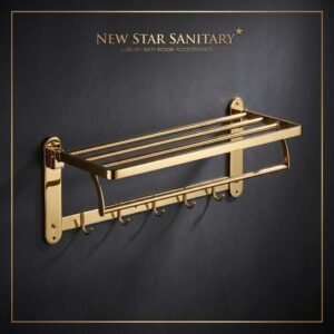 Gold Bathroom Rack with Hooks & Towel Shelf – Premium Modern Design