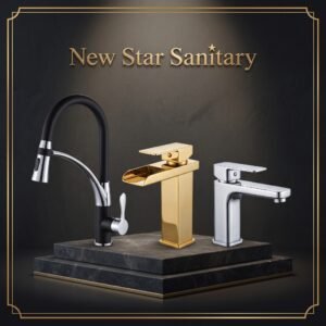 Faucet Collection – Black & Chrome Pull‑Down, Gold Waterfall, and Silver Modern Designs