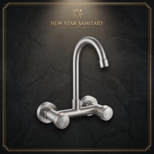 Collection Wall‑Mounted Faucet – Dual Handle with Brushed Finish & Gold Accents