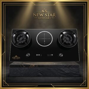 New Star Sanitary NS Series 2‑Burner Black Glass Gas Stove – Heavy Automatic Ignition with Modern Luxury Design