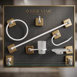Premium Bathroom Accessories Set – Modern Design with Frosted Glass & Metallic Finish