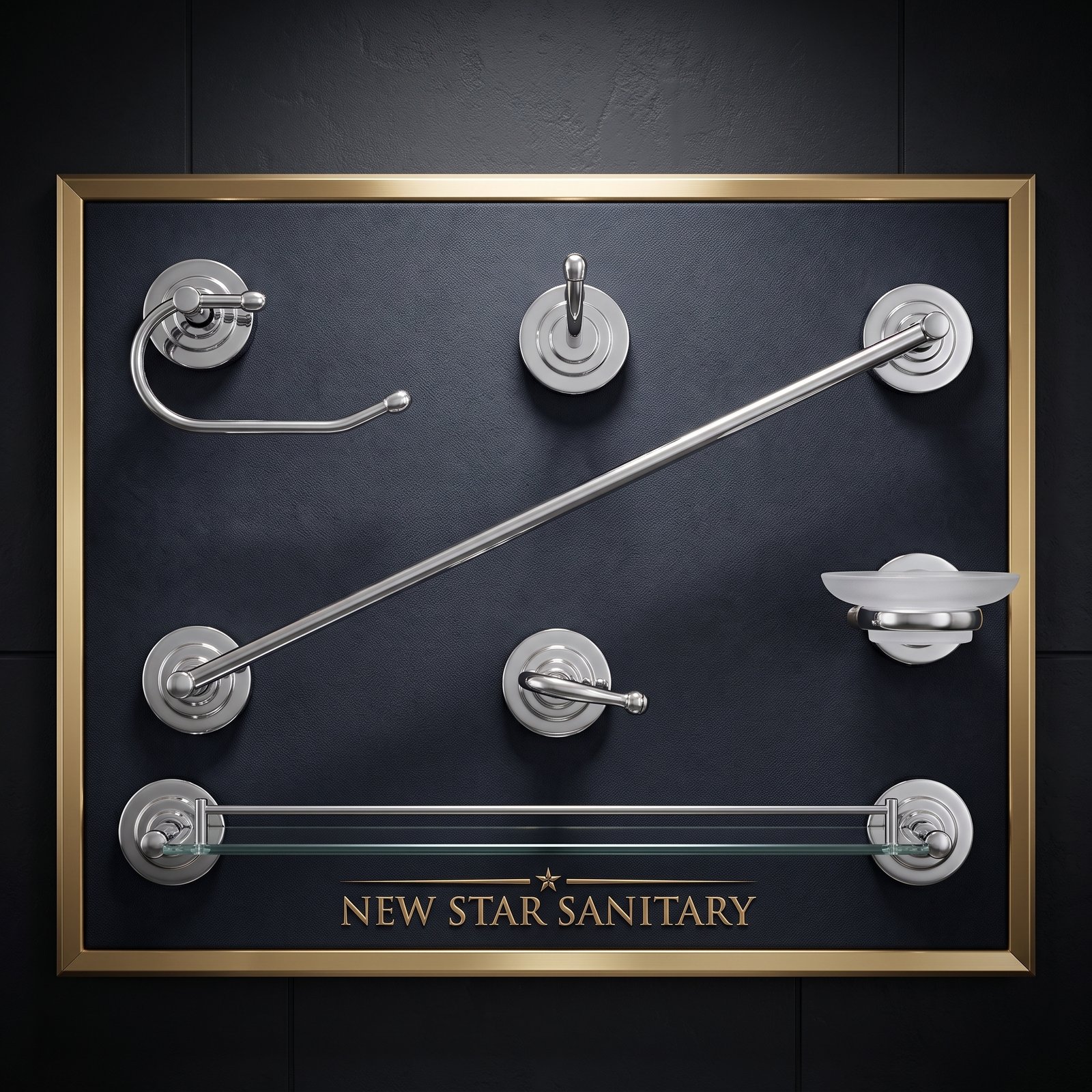 New Star Sanitary bathroom accessories set Premium bathroom fittings Pakistan Frosted glass toothbrush holder
