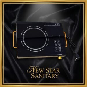 New Star Sanitary Premium Electric Stove – Glossy Black Surface with Gold Handles