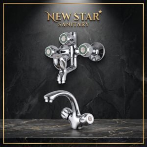 New Star Sanitary Premium Chrome Plated Wall Mixer & Basin Faucet – Heavy-Duty Brass Body