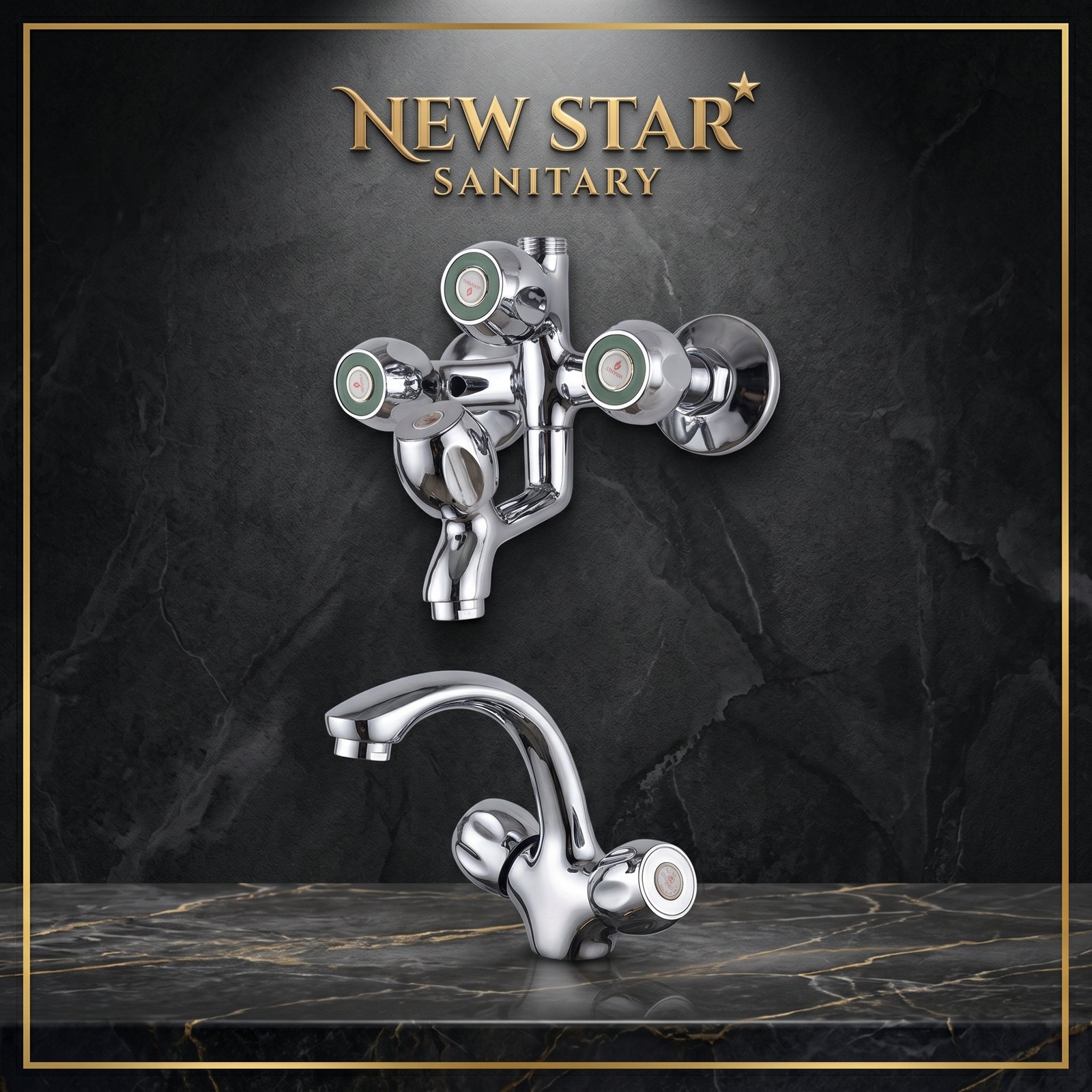 New Star Sanitary Premium Chrome Plated Wall Mixer & Basin Faucet – Heavy-Duty Brass Body