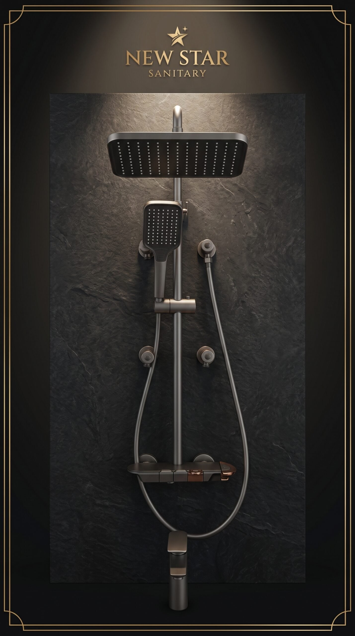 New Star Sanitary Luxury Gunmetal Grey Shower System – 3-Function Rainfall Shower Set with Handheld & Dual Control