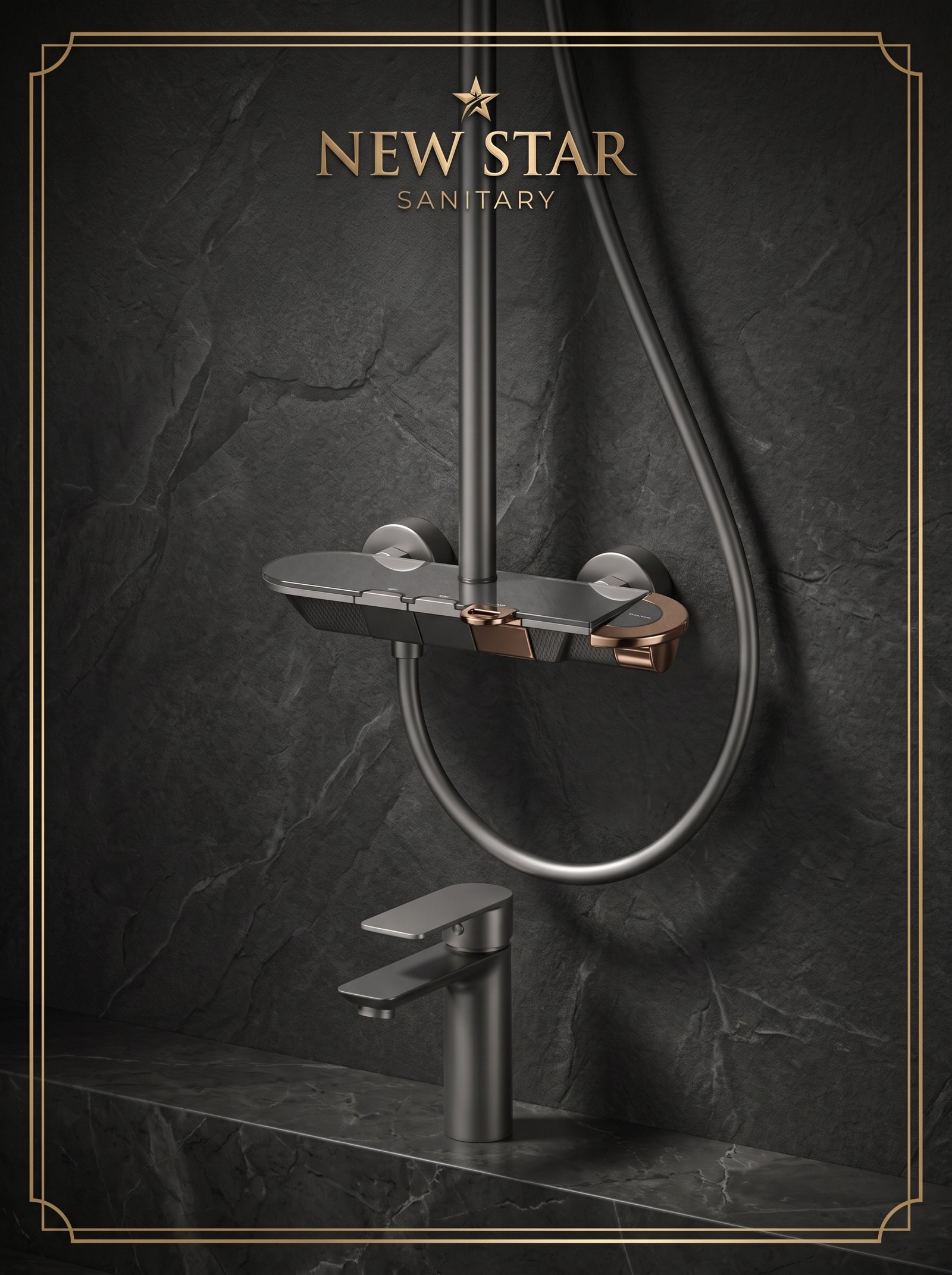 New Star Sanitary Luxury Gunmetal Grey Shower System – 3-Function Rainfall Shower Set with Handheld & Dual Control - Image 2