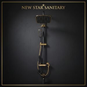 New Star Sanitary Luxury Matte Black & Gold Shower System – 3-Function Rainfall Shower Set with Handheld & Bidet Sprayer